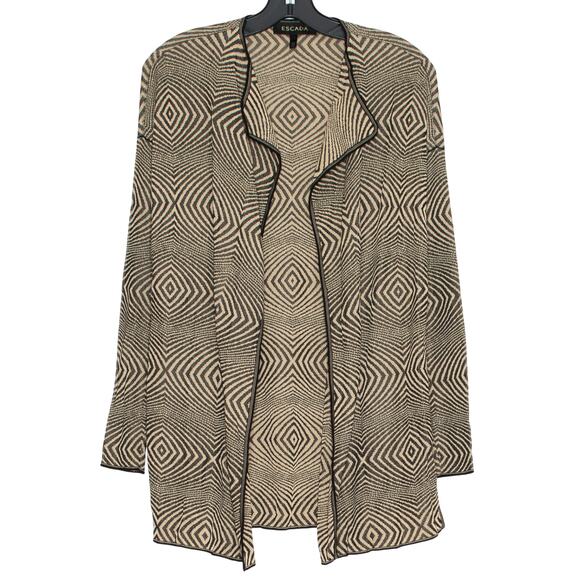 Escada Cardigan Geometric Open Luxury Statement Designer Tan Black 38 Medium - Picture 1 of 7